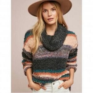 Anthropologie Mohair Cowl Neck Multicolor Striped Sweater